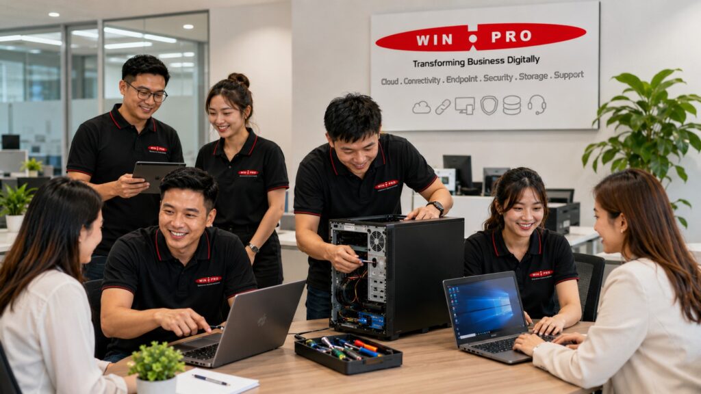computer technician repairing PC and laptop at customer office